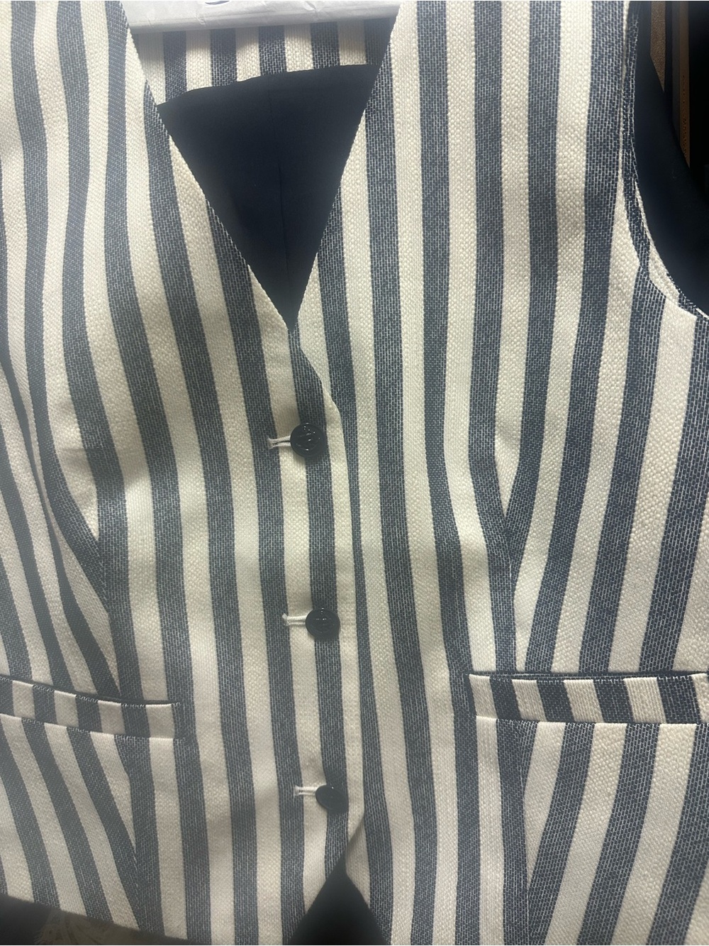 LOFT Women's Vertical Striped Button Vest in Black and White